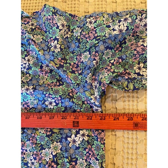 St John’s Bay Top Blue Floral Blouse XL Boho Peasant V Neck Flowy Casual Comfy - Picture 9 of 10